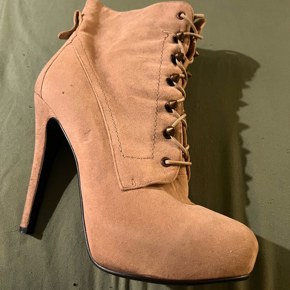 Women's Tan High Heel Ankle Boots